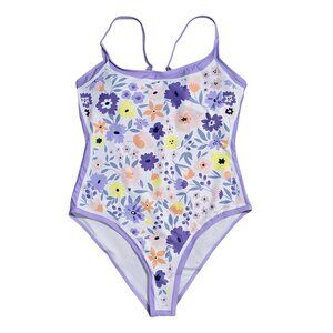 NWOT | Purple & White Floral One-Piece Swimsuit | Scoop Back | Size XL